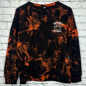 Halloween Women’s Long Sleeve Shirt Spooky Season Tie Dye Black/Orange